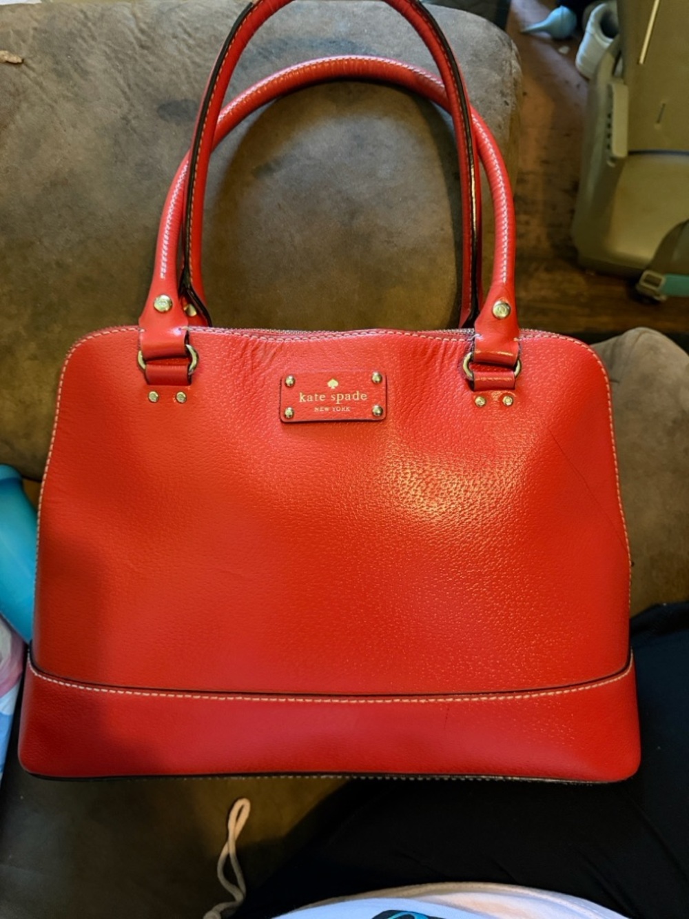 kate spade Red Pebbled Leather Satchel with Gold Hardware